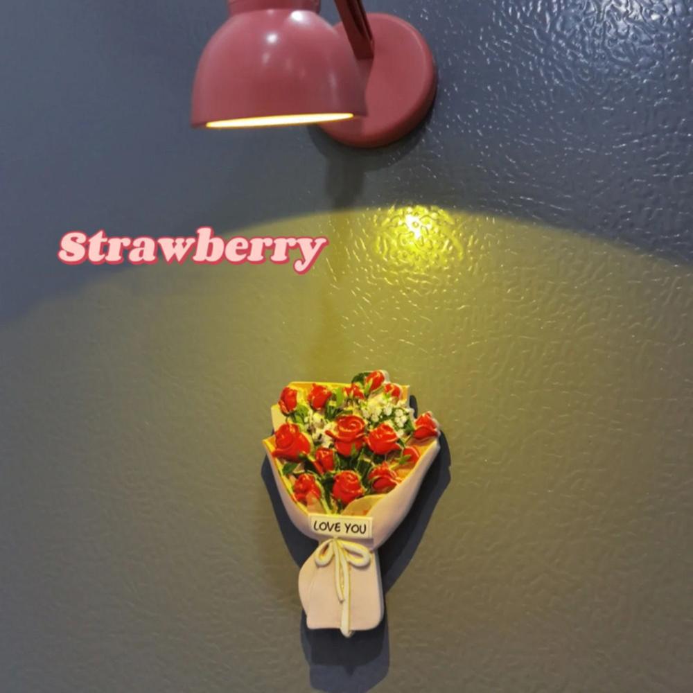 5pcs Bouquet Refrigerator Sticker Magnetic 3D Three-dimensional Resin Bouquet Cute Refrigerator Decoration with Mini Desk Lamp