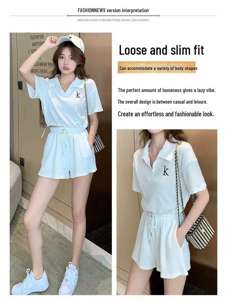 Summer 2025 Women's College-Style Casual Sportswear: Loose Short-Sleeve Tops & Wide-Leg Shorts Two-Piece Set