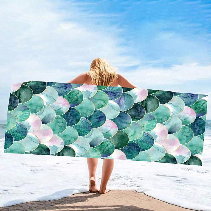 Mermaid Scale Pattern Beach Towel for Fun Patterned Sunscreen And Windproof Suitable For Swimming Pool Camping Travel Blanket