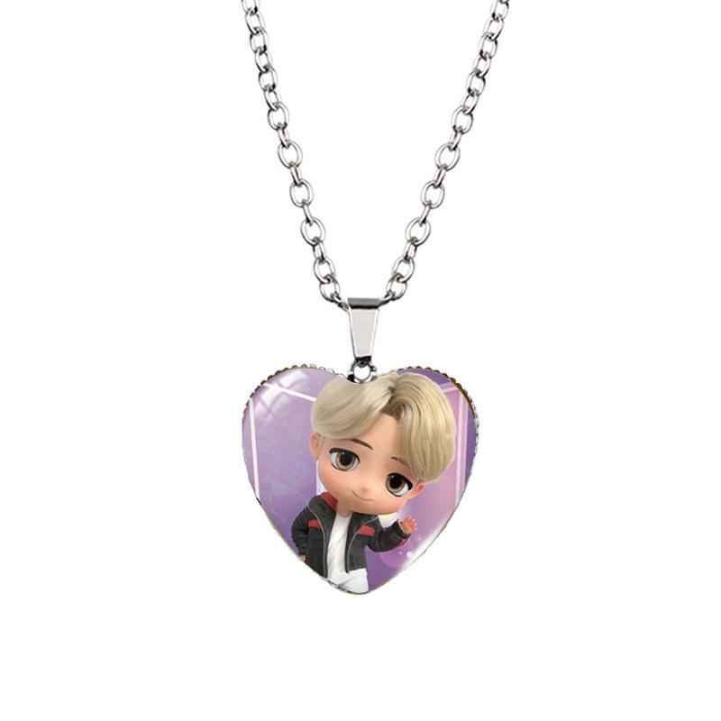 BTS Heart Necklace, Kpop Bangtan Boys 3D Cartoon Character Pendant, ARMY Fans Jewelry Gift
