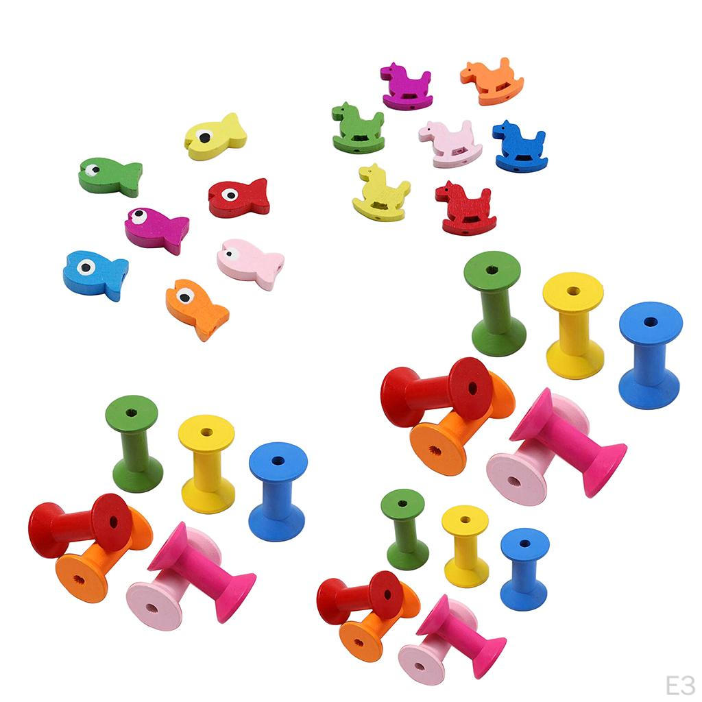 100pcs DIY Wooden Colorful Cylindrical Bobbins Empty Thread Spools Findings