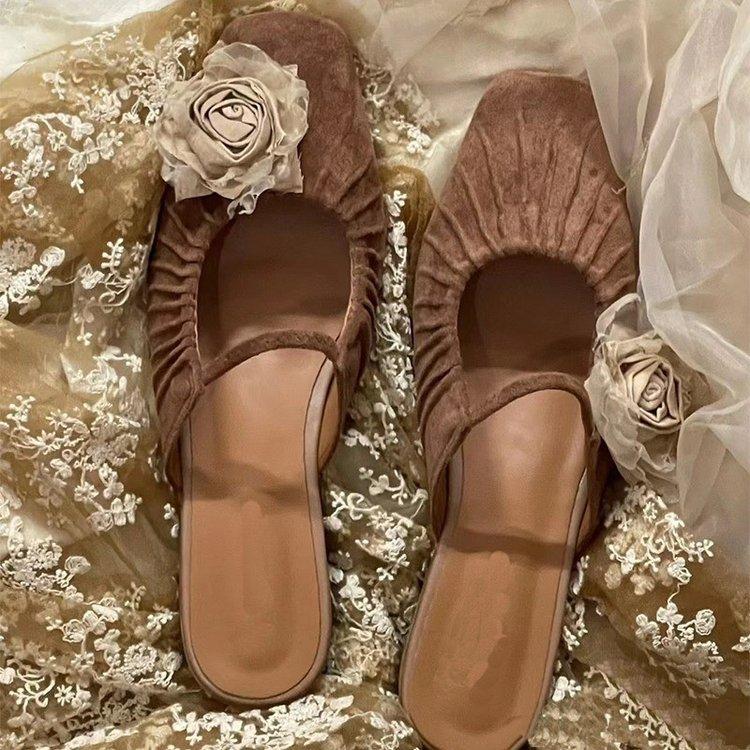 Fashion Women's Summer New Fashion Designer Flower Flat Comfort Mules Retro Square Toe Slip-on Outdoor Dress Party Women's Sandals