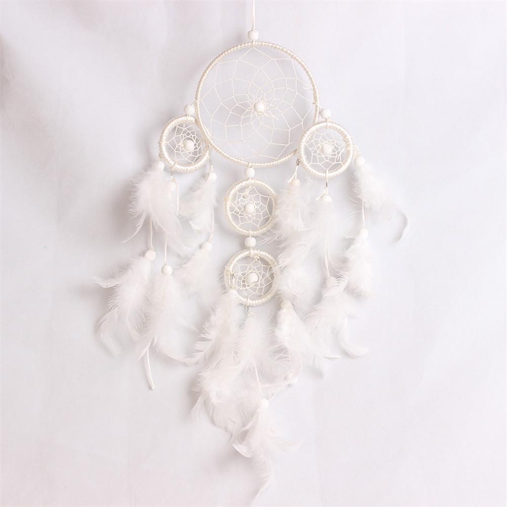 Acchiappasogni Dreamcatcher Fatto A Mano Con Piume D'Aquila E Perline - 3 Anelli, Lunghezza 80 Cm, Diametro 20 Cm - Decorazione Parete Etnica