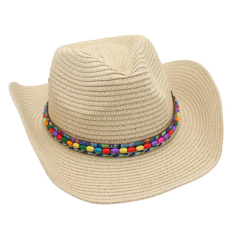 Colorful Beaded Beach Hat Ethnic Style Cowboy Straw Hat Panama Sun Protection Sun Hat Spring Summer Spanish Jazz Hat