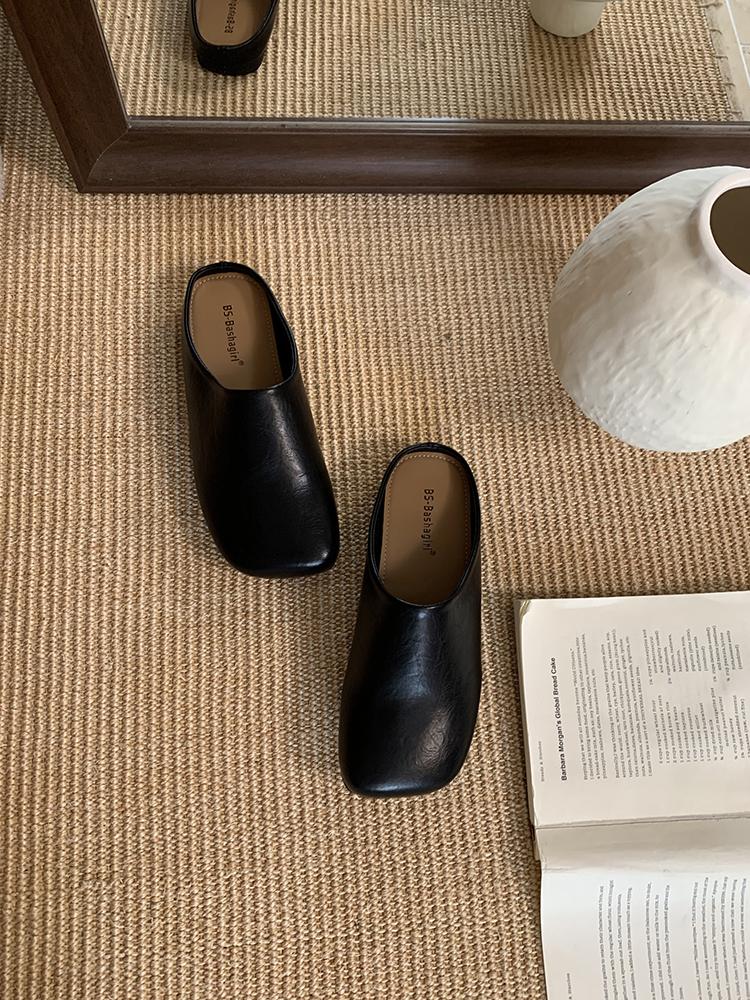 Fashion New 2025 Spring Summer Women Slippers Ladies Square Toe Slip On Ladies Casual Mules Shoes Flat Heel Outdoor Dress Sandal Shoes