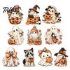 Halloween Party Supplies Wooden Ghost Ornament with Pumpkin Pattern, Double Sided Desktop Decoration, Spooky Tiered Tray Decor Decor, Wood Tabletop