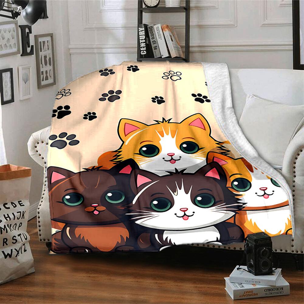 1pc PawPrints Kittens Lightweight Flannel Blanket, Comfortable and Warm Blanket, for Office and Camping Sofa Bed, Livingroom009