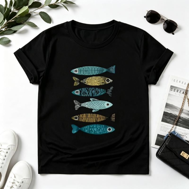 Playful Marine Vibes Tshirt Fun Colorful Fish Design Casual Wear Soft Cotton Tshirt Sea Lovers Pro Choice Redtube Unisex Clothes
