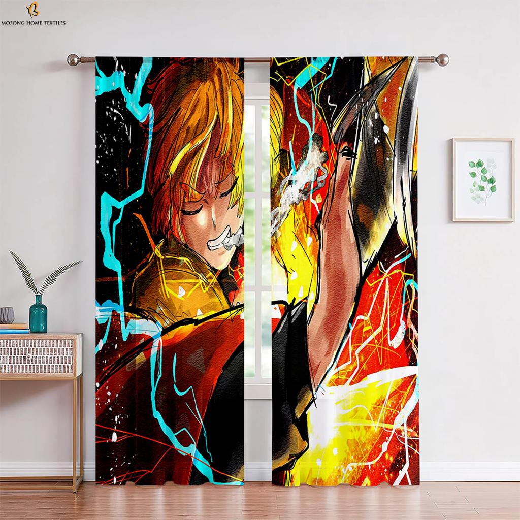 Hot-Blooded Anime Japanese Comic Print Curtains Children's Room Bedroom Living Room Study Dormitory Decorative Curtains 2 Pieces