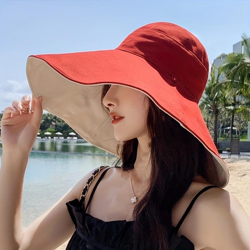 Trendy Double-Sided UV Protection Beach Floppy Cap for Women with Rope Detail