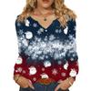 Women's Fashionable Casual V-neck Blouse Button Christmas Printed Long-sleeved Pullover T-shirt Top