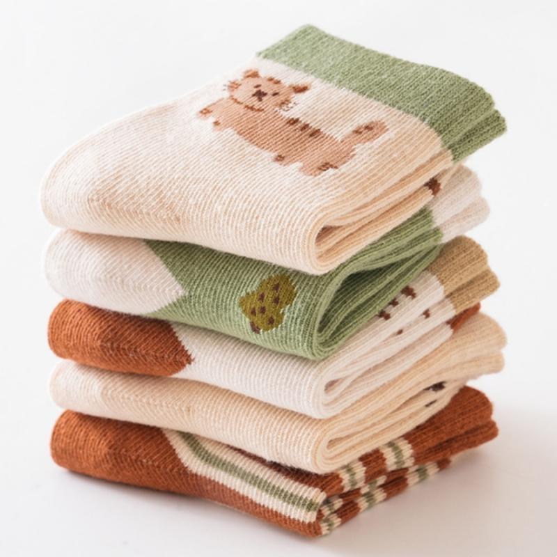 5Pairs/set Baby Socks Cotton Spring Autumn Cartoon Animal Children's Medium Tube Sock Cute Toddler Girls Boys Socks