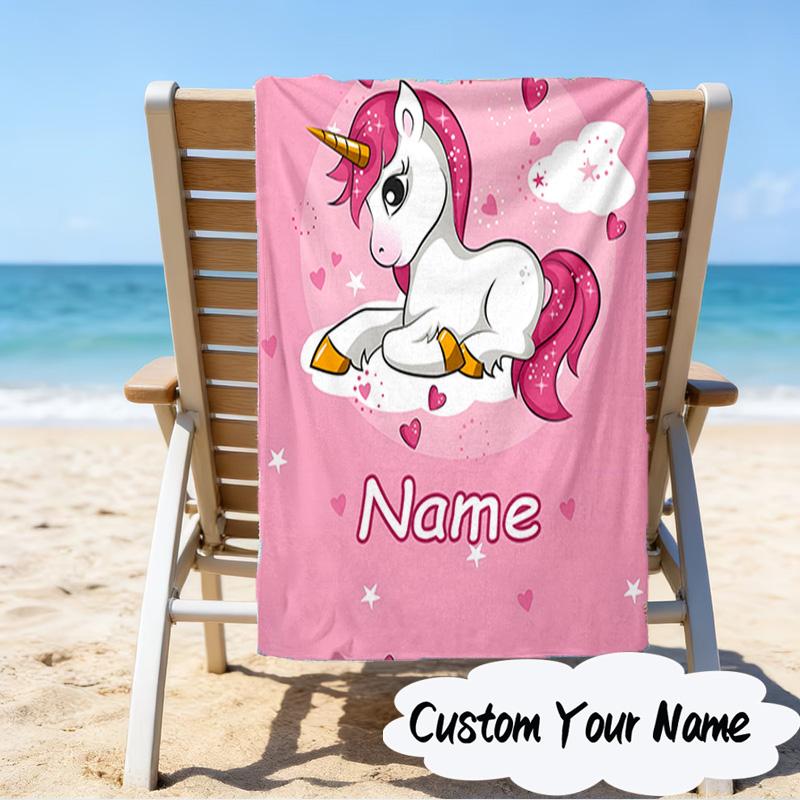 Custom Name Unicorn Dreams Art Microfiber Beach Towel Super Soft & Absorbent for Bath, Beach, Travel Bath Time Accessory, Fan gifts