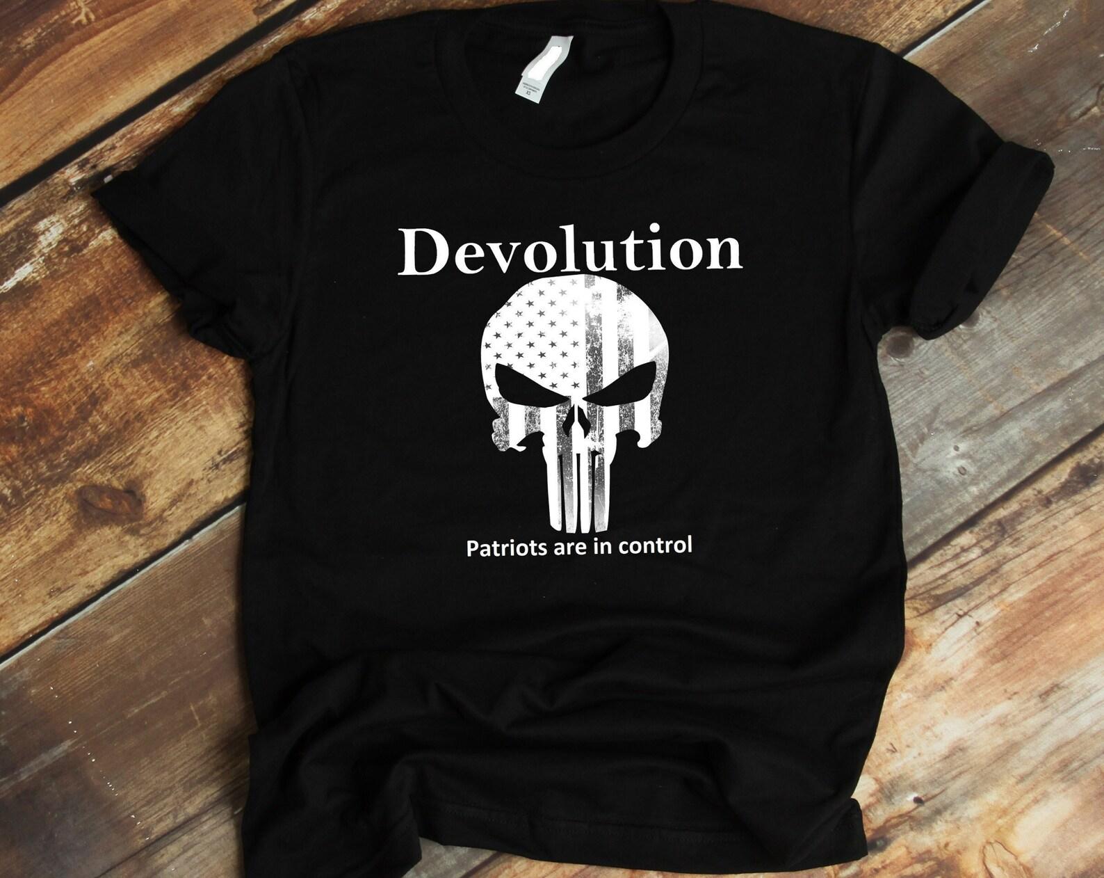 Devolution Tee Shirt, American Flag Skull T shirt, Patriots T shirt, Political T shirt, Great Awakening T shirt, Patriots Are In Control 3XL
