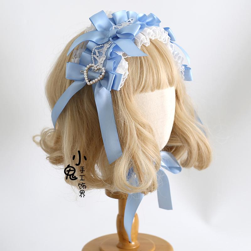 Original Light Blue Lolita Velvet Cake Hair Accessories Gorgeous Top Hat Lace Headband Hair Accessories for Women