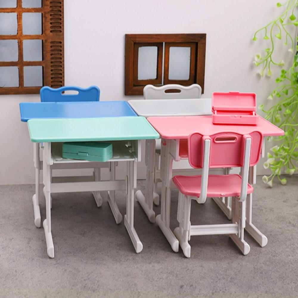 1set Chairs Furniture Model Simulated Dollhouse Desks Dollhouse School Desk Doll Accessories
