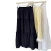 Women's White High Waist Pleated Lace Patchwork Midi Skirt - Summer A-Line Swing