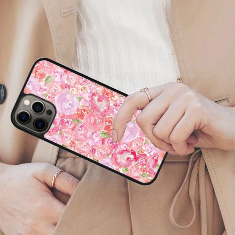 Romantic Pink Teal Watercolor Chic Floral Magnetic Phone Case For APPLE iPhone 17 Air 16 14 13 12 Pro Max 15 Plus MagSafe Cover