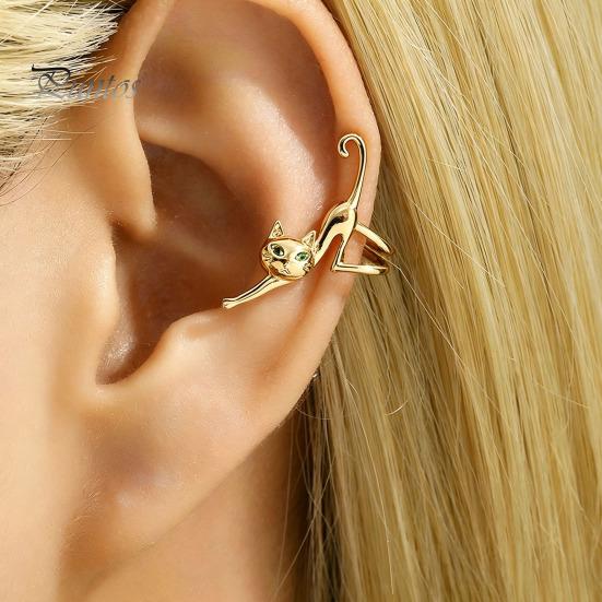 Cat Shape Ear Ornament 1 Pc Cute Cuff Earring for Women, Funny Kitten Lightweight Animal Cartilage Wrap Around Earring, Non Piercing Crawler