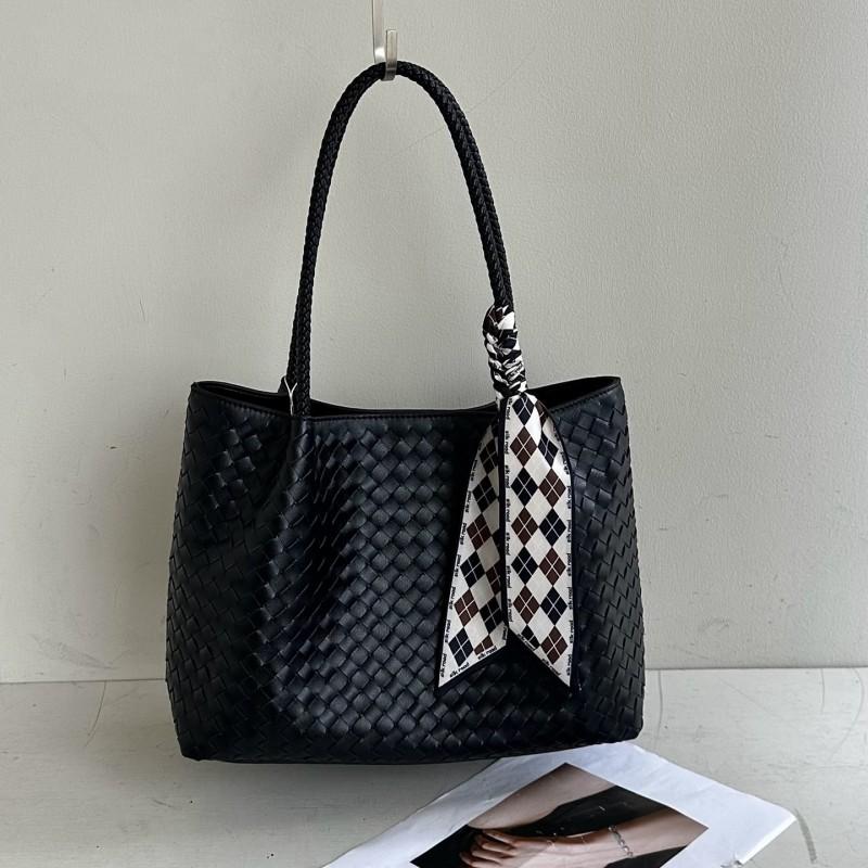 Woven Leather Tote Bag Women Large Capacity Crossbody Shoulder With Magnetic Street Style Daily Use