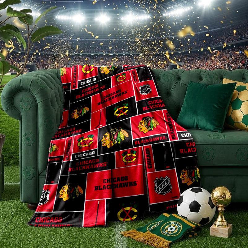 Chicago Hockey Throws Blanket Flannel Blankets Plush for Couch Bed Gifts for Men Women Travel picnic blanket Christmas fan gifts