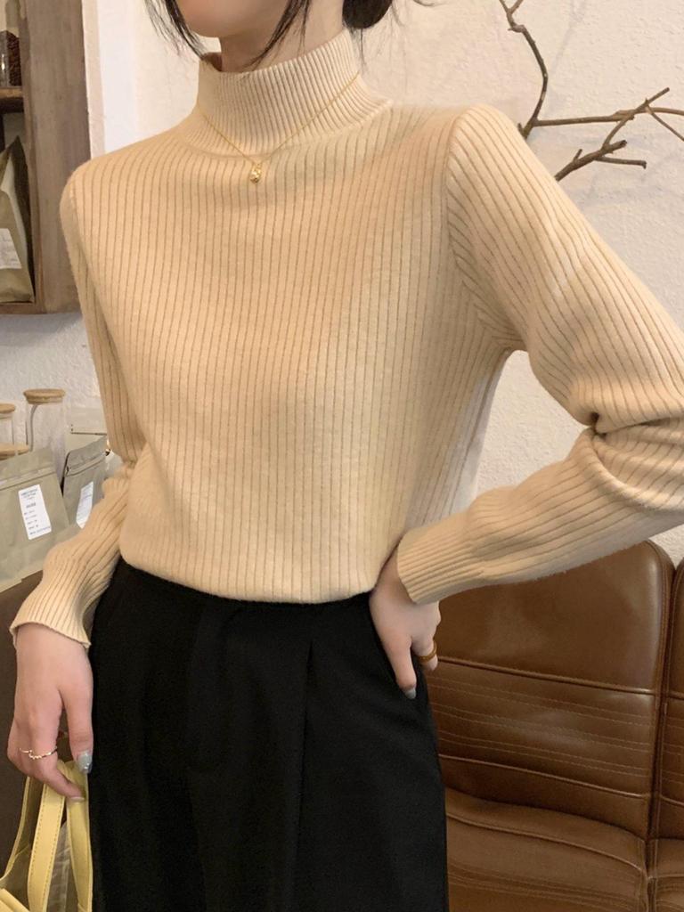 Meilade Women's Thickened Fleece Knit Sweater - One-Piece Half-High Collar, Fleece-Lined Base Top for Spring, Autumn, Winter (2025).