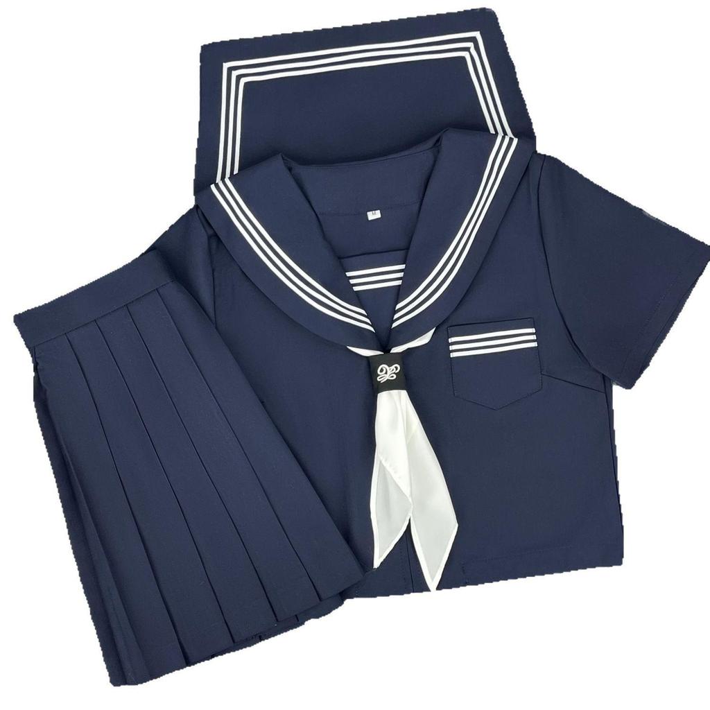 Original JK Navy Three-Line Sailor Uniform: Authentic Japanese Academy-Style Student Mid-Length Uniform