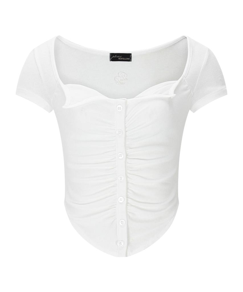 Peullijeunopallou Kaya Button Shirring Short Sleeve Top (Ivory)