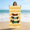 Cute Dachshund Dog Beach Towel, Happy Puppy Print Microfiber Towel, Quick Dry Absorbent Towel for Beach, Swimming, Camping