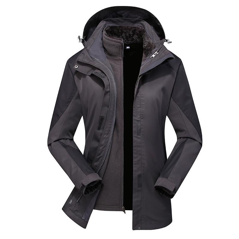 Jacket Three-in-one Outdoor Activity Winter Womens Jacket Wind Shield and Water Repellent Removable Mountaineering Jacket Thickened Coral Velvet