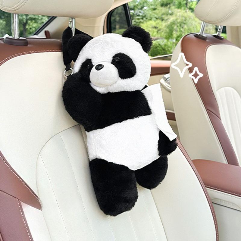 1pc Plush Panda Car Tissue Holder Boxes Car Backseat Hanging Tissue Bag Box Plush Holder Cover Auto Toys Interior Decoration