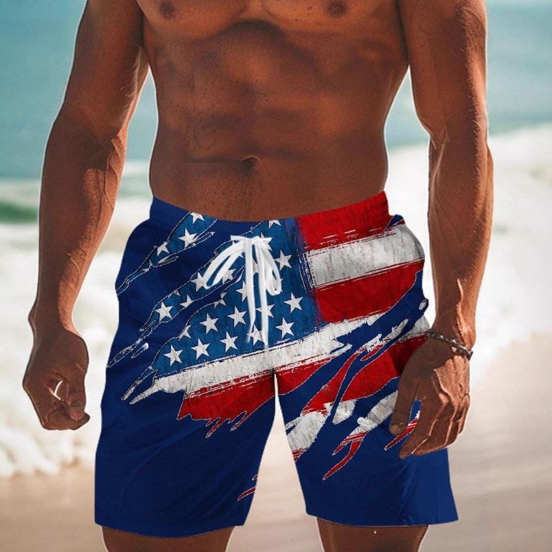 New Independence Day D Printed Casual Breathable Men's Beach Pants Breathable and Comfortable