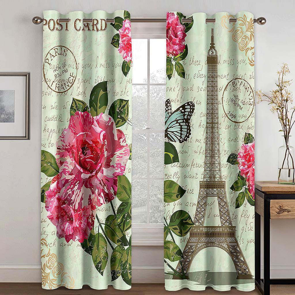 Cartoon Romantic Pink Paris Effiel Tower GirlWindow Curtains Drapes for Kids Bedroom Living Room Kitchen Door Home Decor 2Pieces