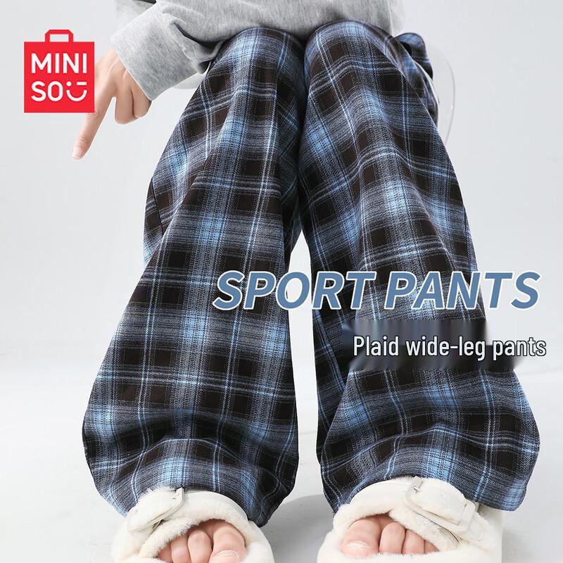 MINISO Women's Plaid Straight-Leg Wide-Leg Pants
