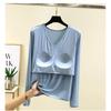 With Chest Pad Modal Long Sleeves Shirt Women Autumn Loose V-neck All-Match Casual Bottoming Shirt Thin Plus Size Top