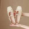 Fashion 2025 New Fashion Inside Heightened Bow Mary Jane Shoes Women's Square-Toe Shallow-Mouth Leather Summer Single Shoes