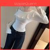 Ladies Off Shoulder T Shirt With Ruffle Hem And Asymmetric Design For Spring 2025