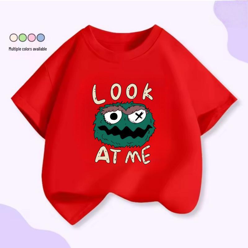 Cartoon One-Eyed Monster T-Shirt - Summer Casual Cotton Top, Round Neck, Short Sleeve for Kids