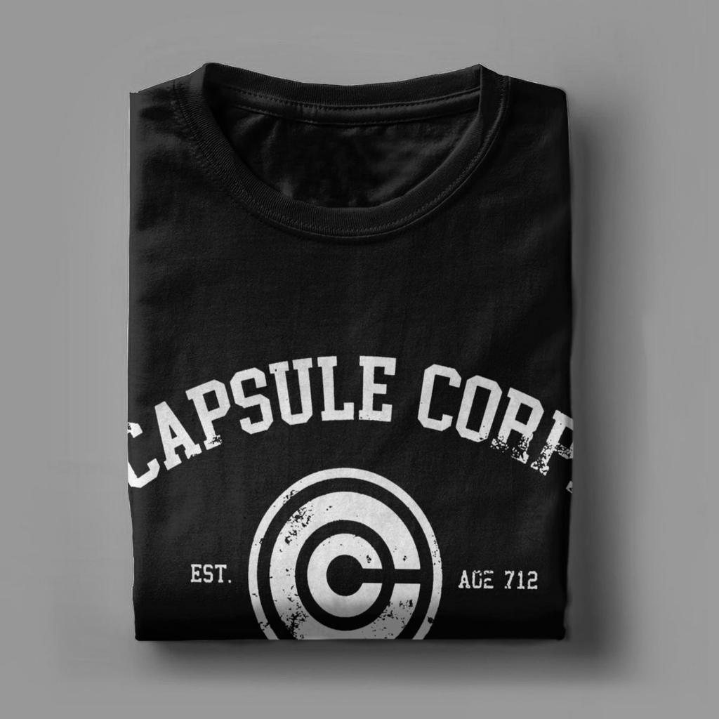 Capsule Corp T Shirts for Men Cotton Vintage T-Shirts Crew Neck Anime DBZing Tees Short Sleeve Clothing Summer