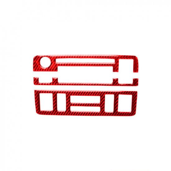 3Pcs Red Carbon Fiber Interior Central Console Cover Trim For BMW 3Series E46