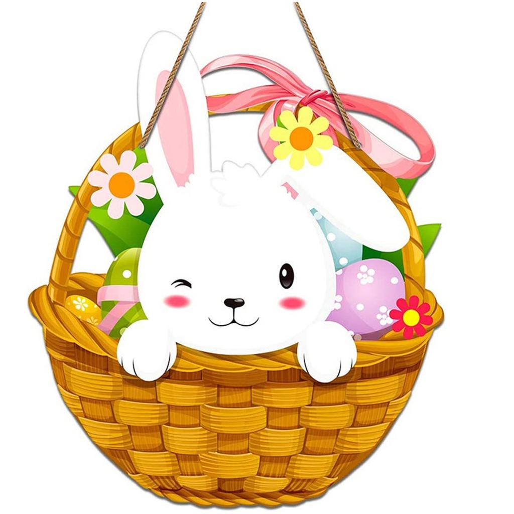 Cartoon Wooden Decoration Door Number Easter Bunny Pendant