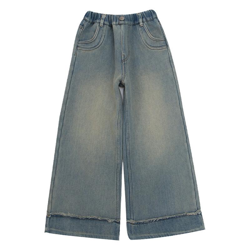 Girls' Jean Denim Wide Leg Pants for Spring and Autumn Fashionable Korean Loose Straight Leg Pants