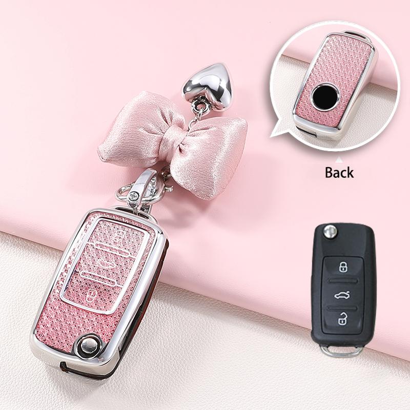 Pink TPU 3 Button Car Remote Flip Key Case Holder for Volkswagen Golf MK6 Polo Beetle Tiguan Touran Passat Caddy Jetta Eos Skoda
