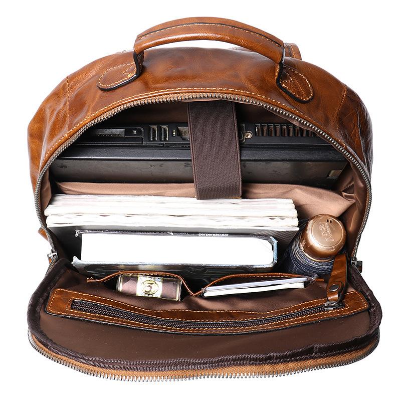 Best-Selling Men'S Leather Backpack Vegetable Tanned Leather 15 Inch Computer Backpack Cowhide Hand Grab Travel Backpack
