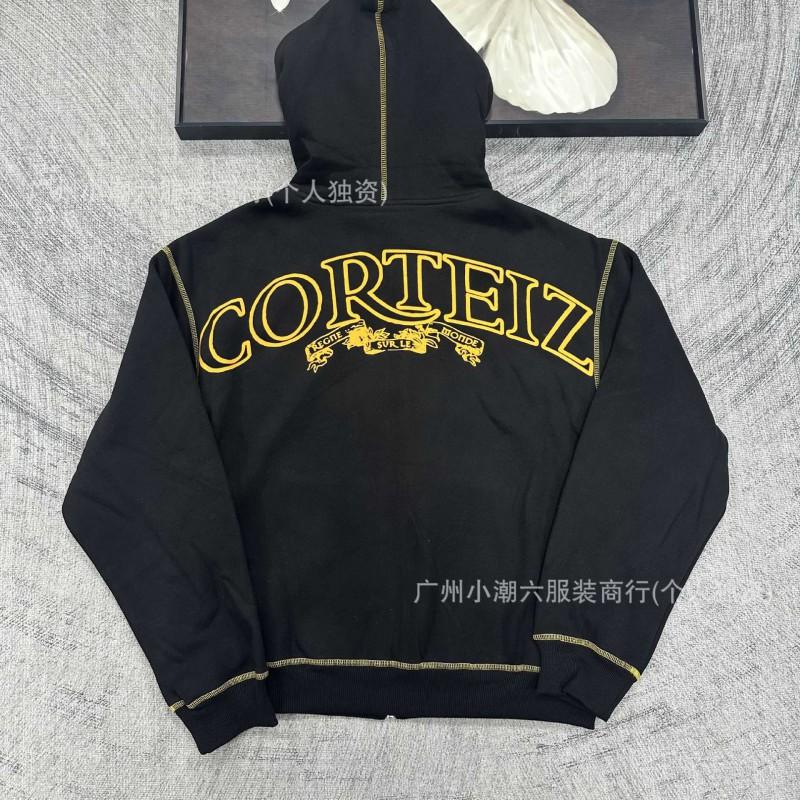 Corteiz Alcatraz Streetwear Mikina s kapucí Set na zip Volný střih Podšitá fleecem Hip Hop styl Dospívající