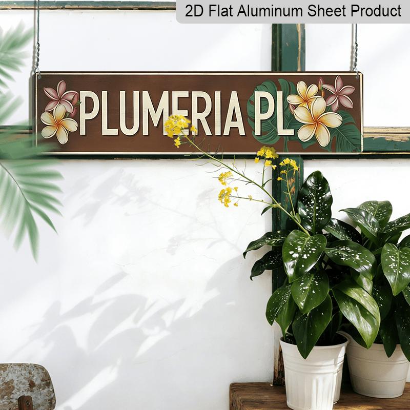 2D Flat, 1pc 1pcs Rustic Tropical Plumeria Flower Wall Art - Wall-Mountable Aluminium Decorative Sign Suitable for Home, Entryway, Bedroom, Living