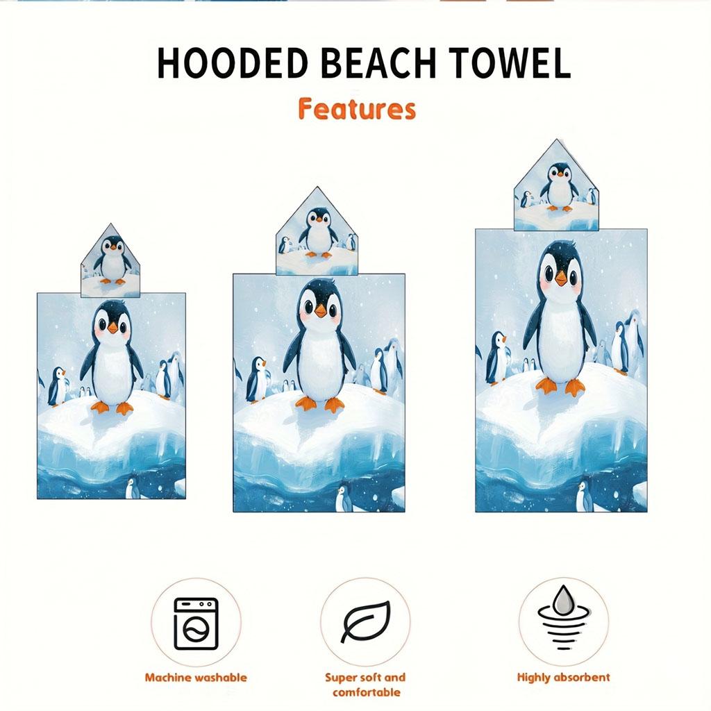 Cooling Fabric Penguin Flat Print Hooded Poncho Towel Sun Protection Beach Cape for Women Kids Summer Swimming Bath Robe