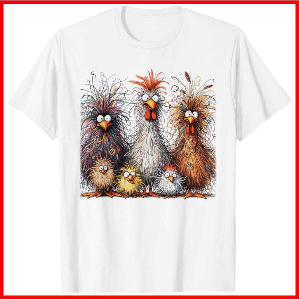 Eagerlys Colorful Funny Chicken Art White Cotton T-Shirt S-5XL