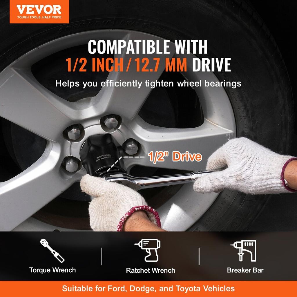 Wheel Bearing Locknut Socket Set 1/2 in Drive 7 Pcs SAE and Metric 6-Point
