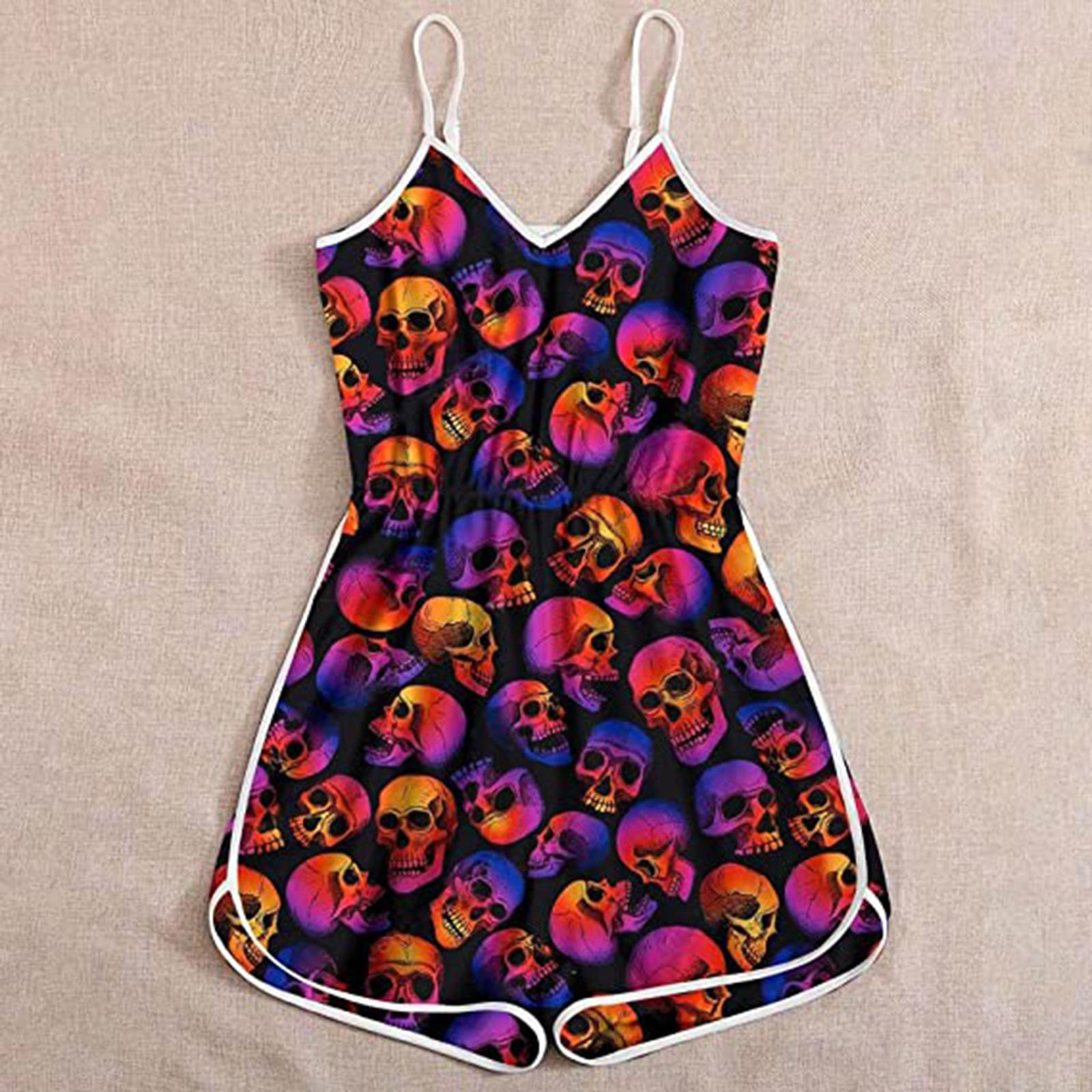 

Wish Halloween print lady skull suspender jumpsuit 2XL